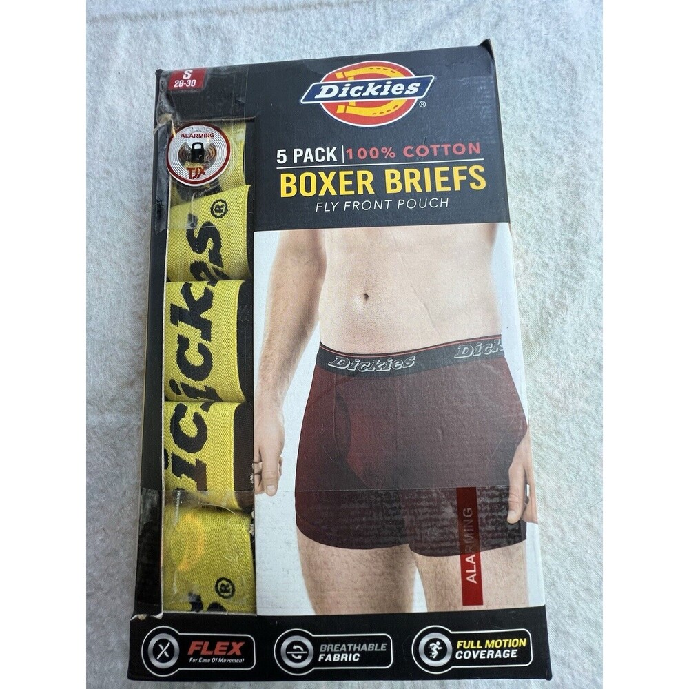 Dickies Boxer Briefs Size Small 5 Pack 100% Cotton Fly Pouch Black Underwear